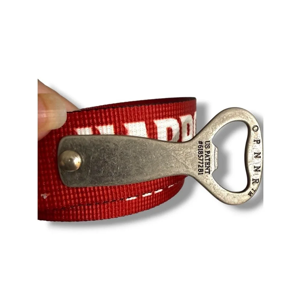 Thomas Bates Harpoon Brewery Red Web Belt Bottle Opener D-Ring USA Adjustable